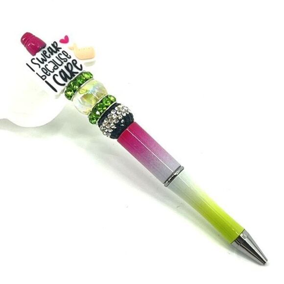 I swear because I care heart fingers handmade pen NEW beads rhinestone bling clo - Picture 1 of 8